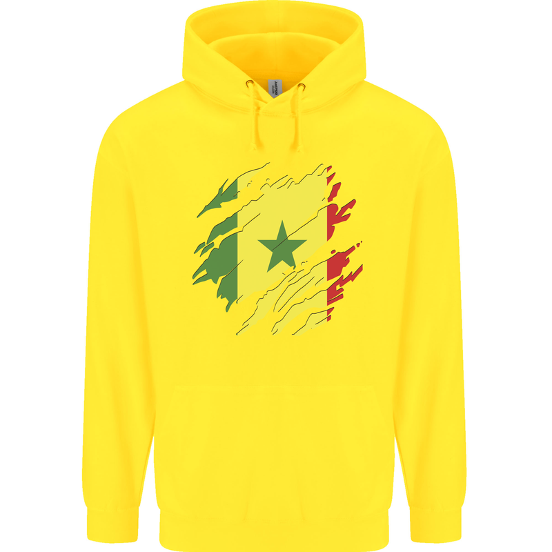 Torn Senegal Flag Senegalese Day Football Childrens Kids Hoodie Yellow