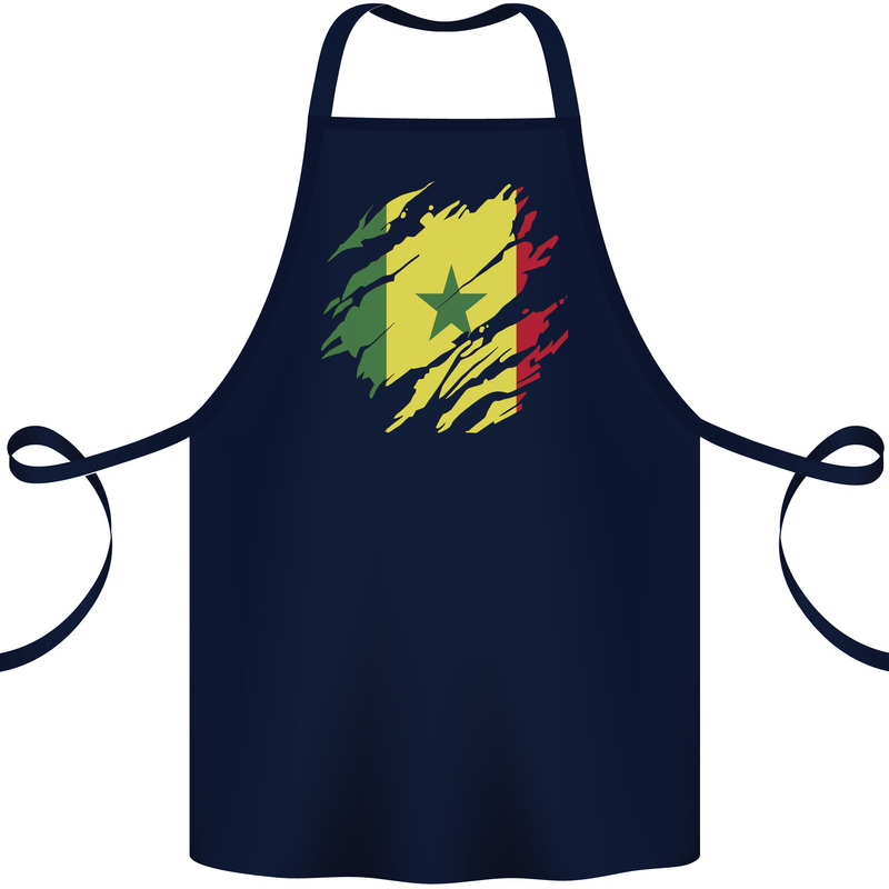 Torn Senegal Flag Senegalese Day Football Cotton Apron 100% Organic Navy Blue