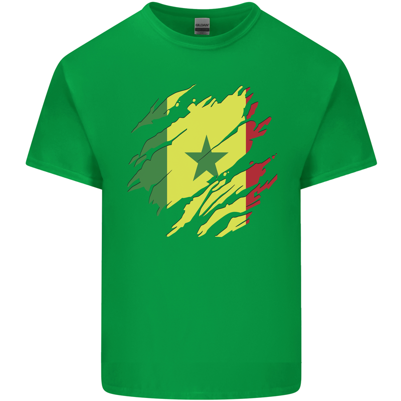 Torn Senegal Flag Senegalese Day Football Kids T-Shirt Childrens Irish Green
