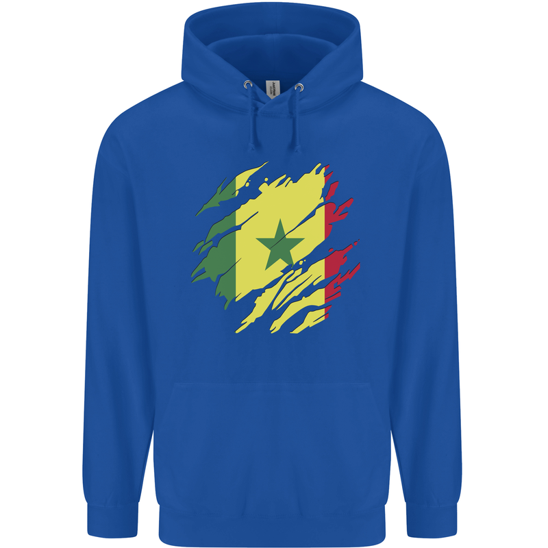 Torn Senegal Flag Senegalese Day Football Mens 80% Cotton Hoodie Royal Blue