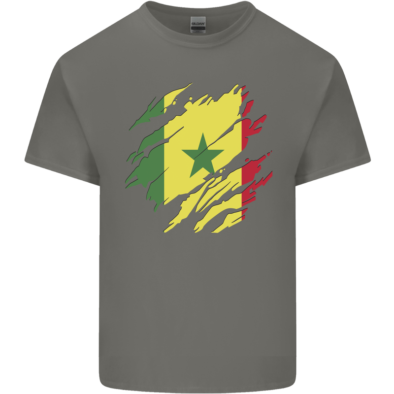 Torn Senegal Flag Senegalese Day Football Mens Cotton T-Shirt Tee Top Charcoal