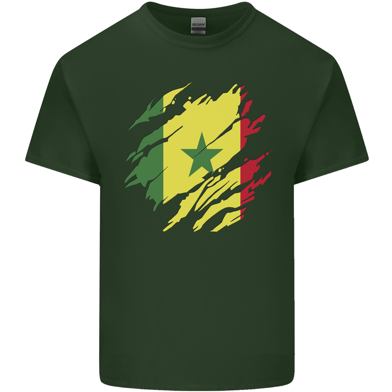 Torn Senegal Flag Senegalese Day Football Mens Cotton T-Shirt Tee Top Forest Green
