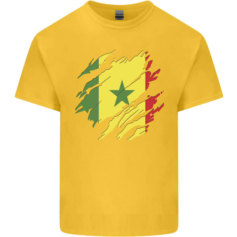 Torn Senegal Flag Senegalese Day Football Mens Cotton T-Shirt Tee Top Yellow