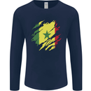 Torn Senegal Flag Senegalese Day Football Mens Long Sleeve T-Shirt Navy Blue