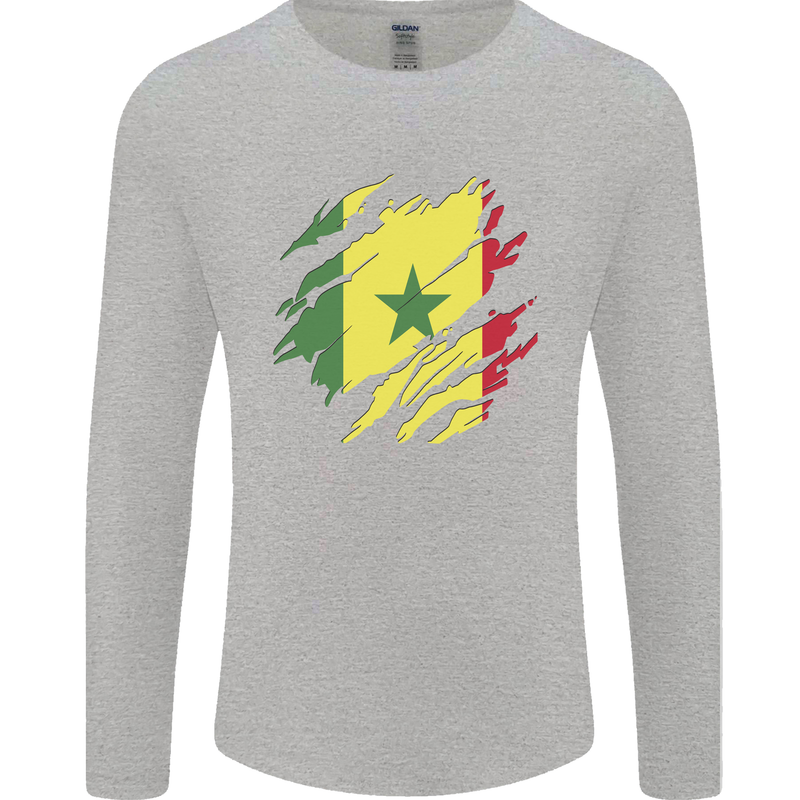 Torn Senegal Flag Senegalese Day Football Mens Long Sleeve T-Shirt Sports Grey