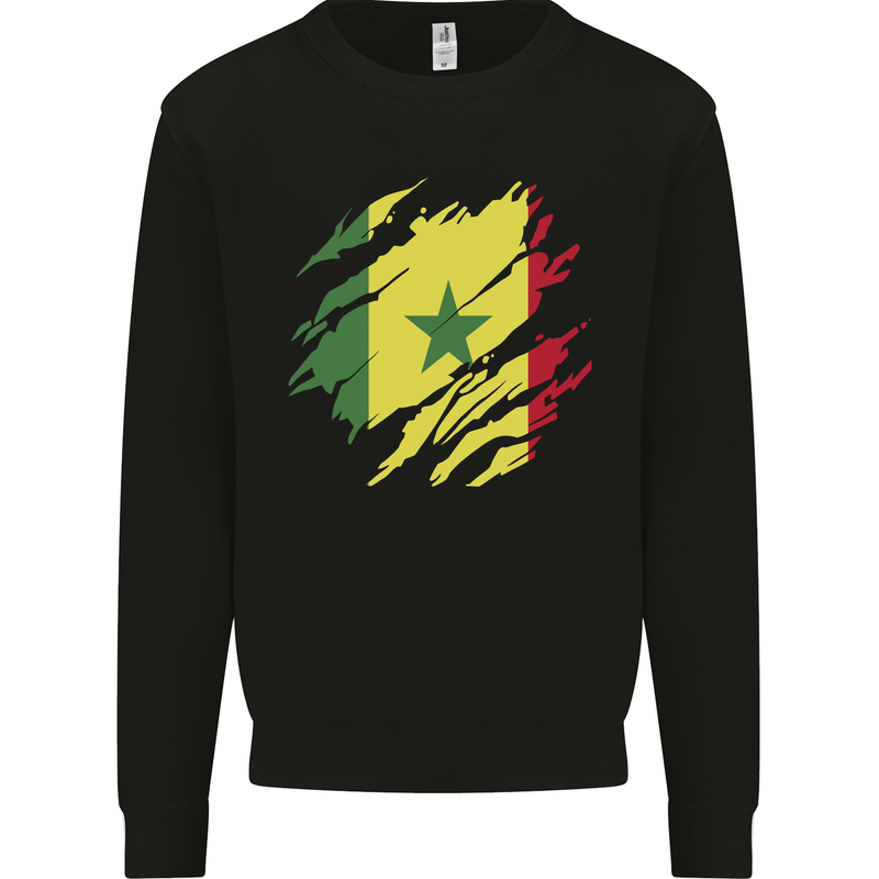 Torn Senegal Flag Senegalese Day Football Mens Sweatshirt Jumper Black