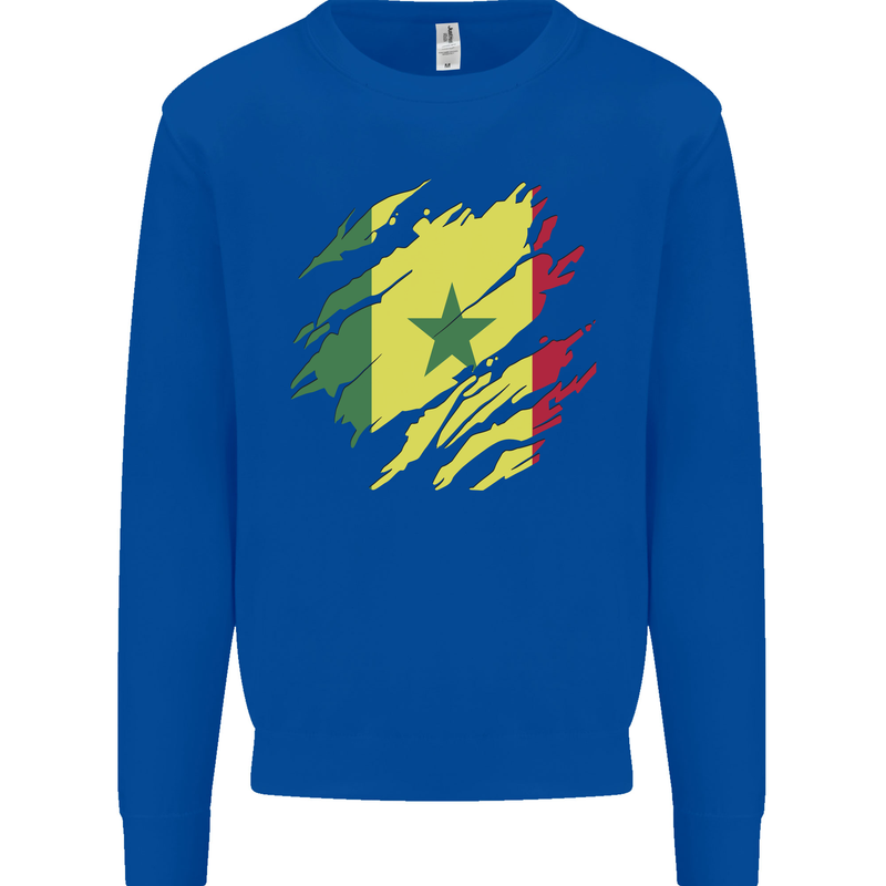 Torn Senegal Flag Senegalese Day Football Mens Sweatshirt Jumper Royal Blue