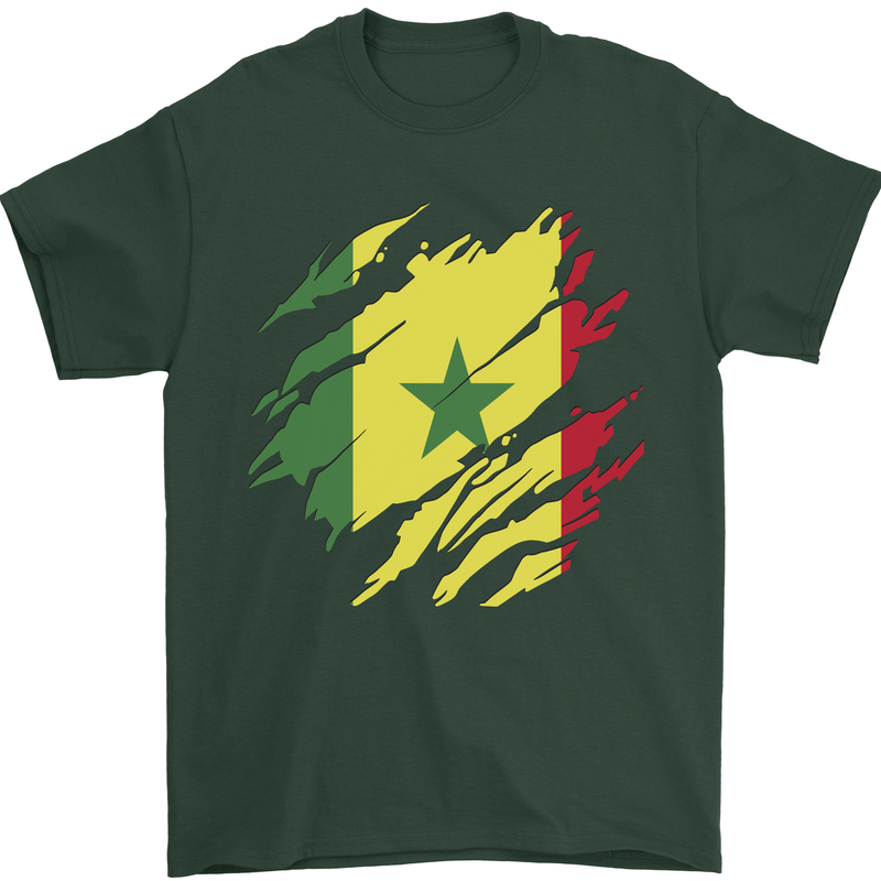 Torn Senegal Flag Senegalese Day Football Mens T-Shirt 100% Cotton Forest Green