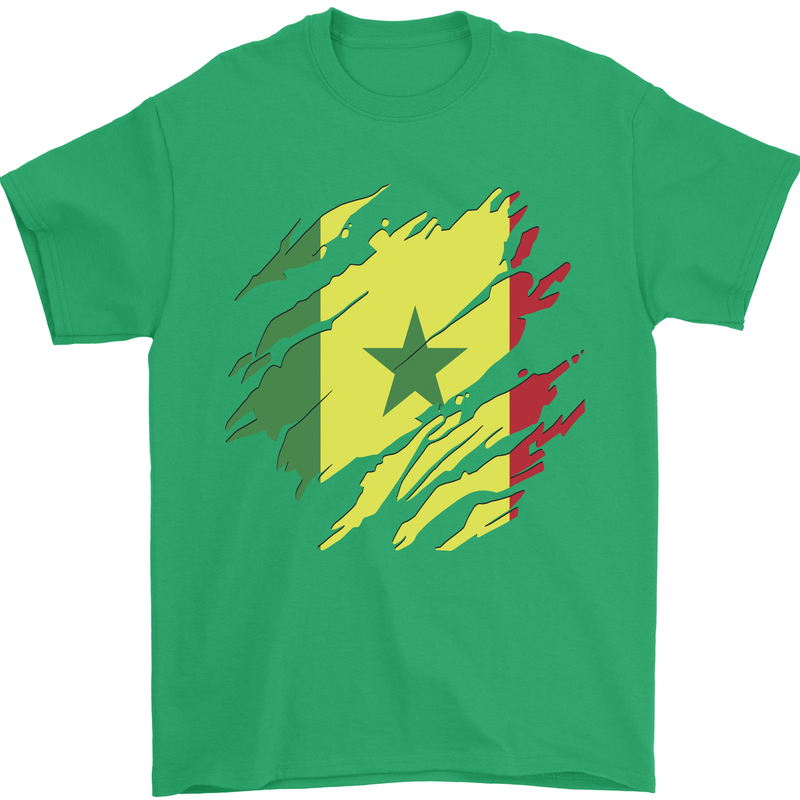 Torn Senegal Flag Senegalese Day Football Mens T-Shirt 100% Cotton Irish Green