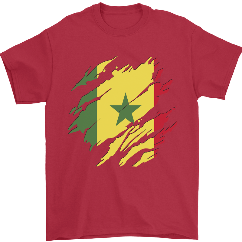 Torn Senegal Flag Senegalese Day Football Mens T-Shirt 100% Cotton Red