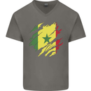 Torn Senegal Flag Senegalese Day Football Mens V-Neck Cotton T-Shirt Charcoal