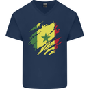 Torn Senegal Flag Senegalese Day Football Mens V-Neck Cotton T-Shirt Navy Blue