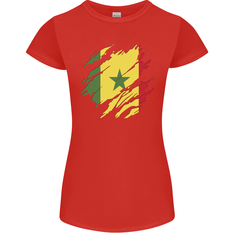 Torn Senegal Flag Senegalese Day Football Womens Petite Cut T-Shirt Red