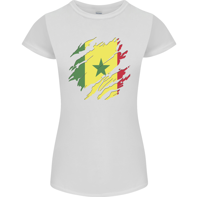 Torn Senegal Flag Senegalese Day Football Womens Petite Cut T-Shirt White