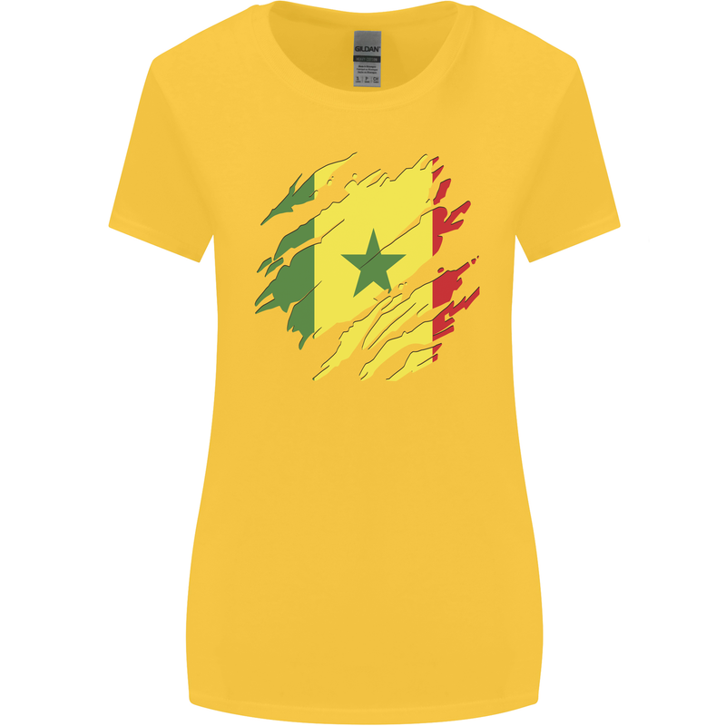 Torn Senegal Flag Senegalese Day Football Womens Wider Cut T-Shirt Yellow