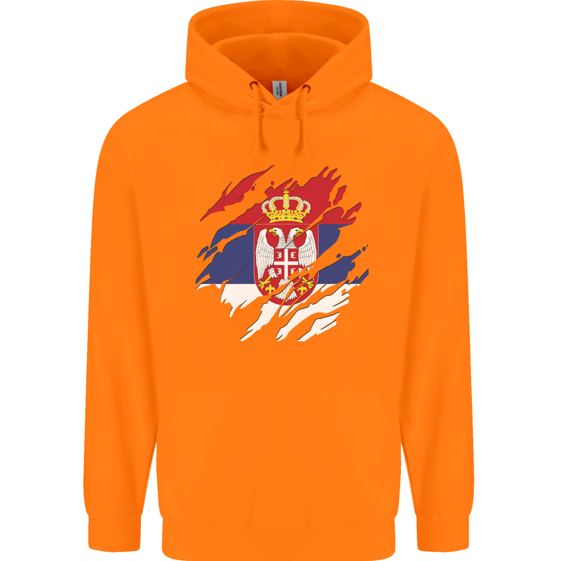 Torn Serbia Flag Serbia Day Football Childrens Kids Hoodie Orange