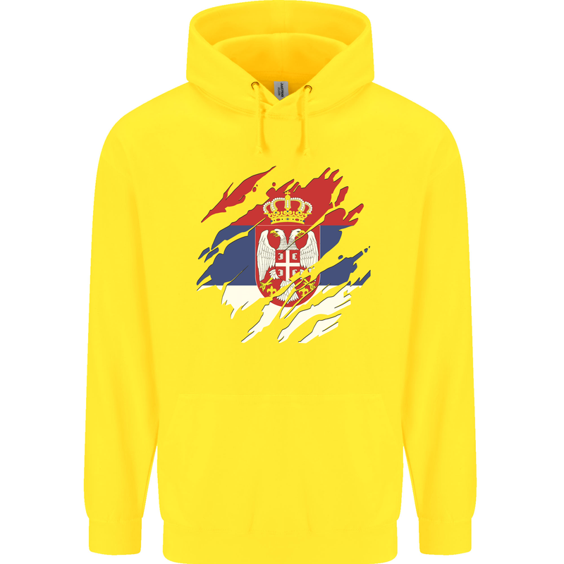 Torn Serbia Flag Serbia Day Football Childrens Kids Hoodie Yellow
