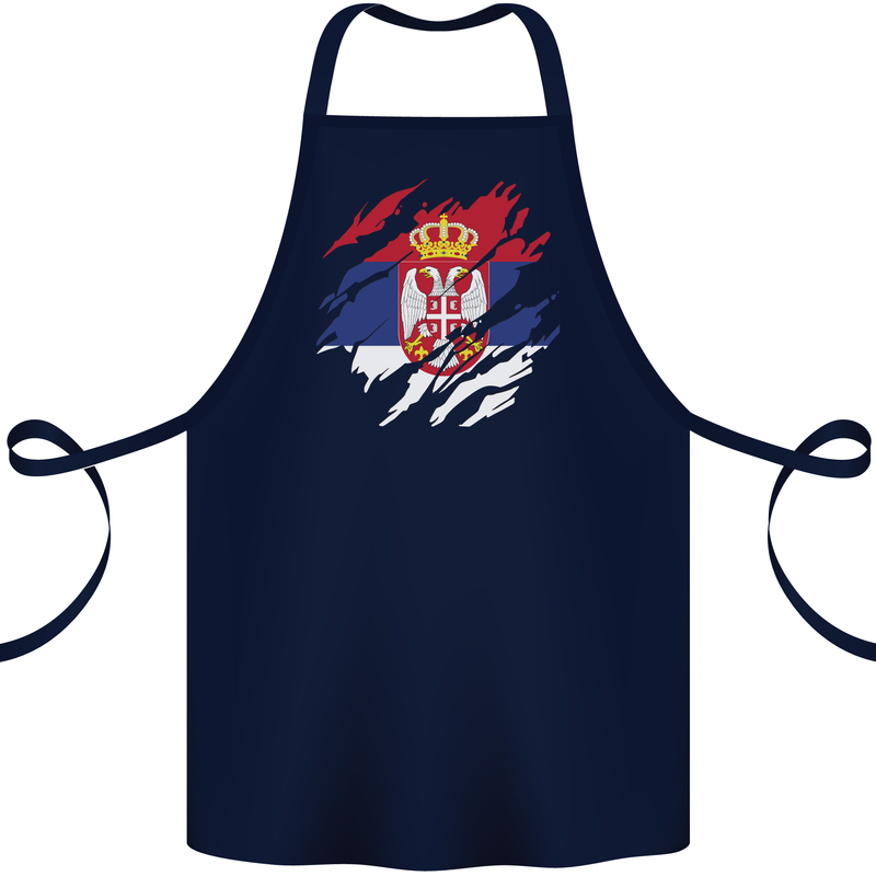 Torn Serbia Flag Serbia Day Football Cotton Apron 100% Organic Navy Blue