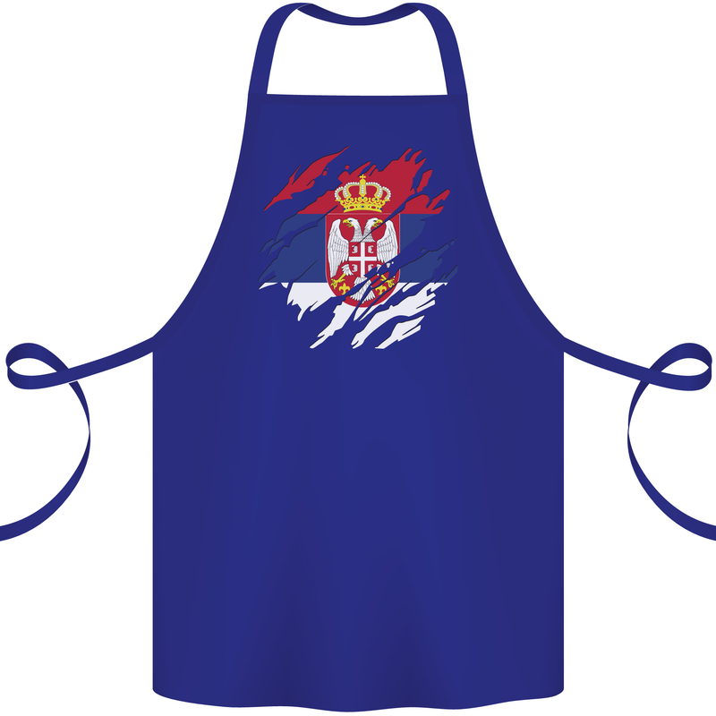 Torn Serbia Flag Serbia Day Football Cotton Apron 100% Organic Royal Blue
