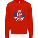 Torn Serbia Flag Serbia Day Football Kids Sweatshirt Jumper Bright Red