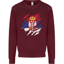 Torn Serbia Flag Serbia Day Football Kids Sweatshirt Jumper Maroon