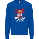 Torn Serbia Flag Serbia Day Football Kids Sweatshirt Jumper Royal Blue