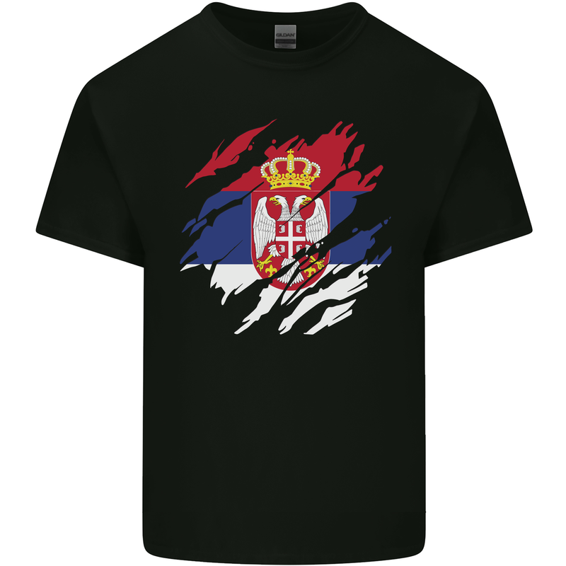 Torn Serbia Flag Serbia Day Football Kids T-Shirt Childrens Black