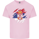 Torn Serbia Flag Serbia Day Football Kids T-Shirt Childrens Light Pink