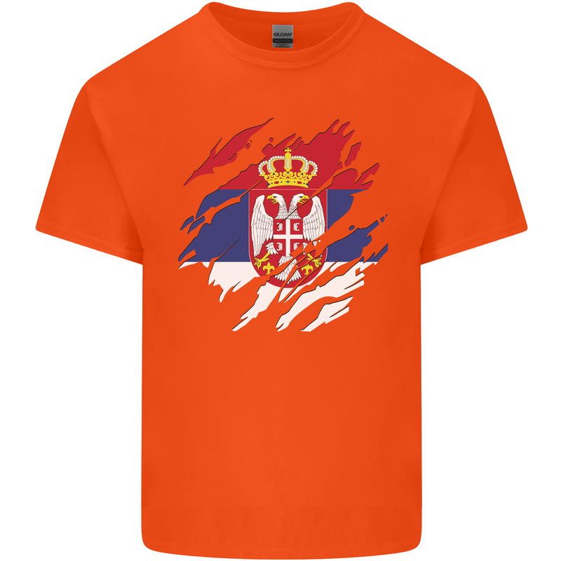 Torn Serbia Flag Serbia Day Football Kids T-Shirt Childrens Orange