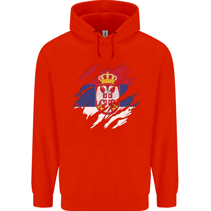 Torn Serbia Flag Serbia Day Football Mens 80% Cotton Hoodie Bright Red