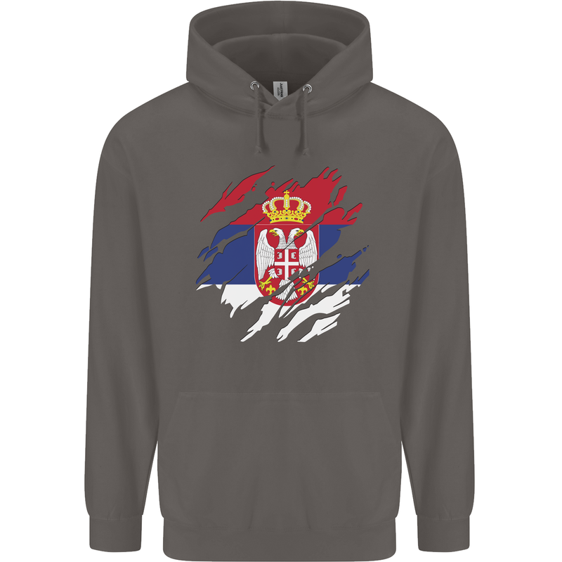 Torn Serbia Flag Serbia Day Football Mens 80% Cotton Hoodie Charcoal