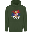 Torn Serbia Flag Serbia Day Football Mens 80% Cotton Hoodie Forest Green