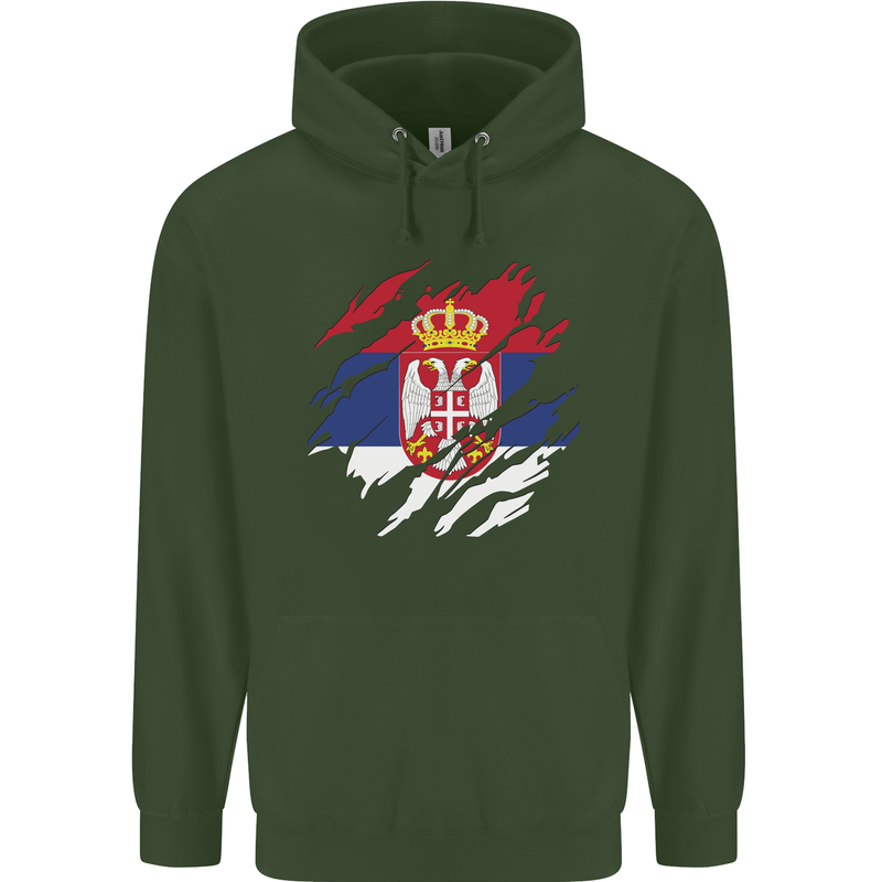 Torn Serbia Flag Serbia Day Football Mens 80% Cotton Hoodie Forest Green
