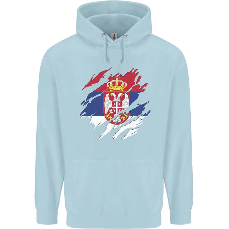 Torn Serbia Flag Serbia Day Football Mens 80% Cotton Hoodie Light Blue