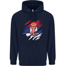 Torn Serbia Flag Serbia Day Football Mens 80% Cotton Hoodie Navy Blue