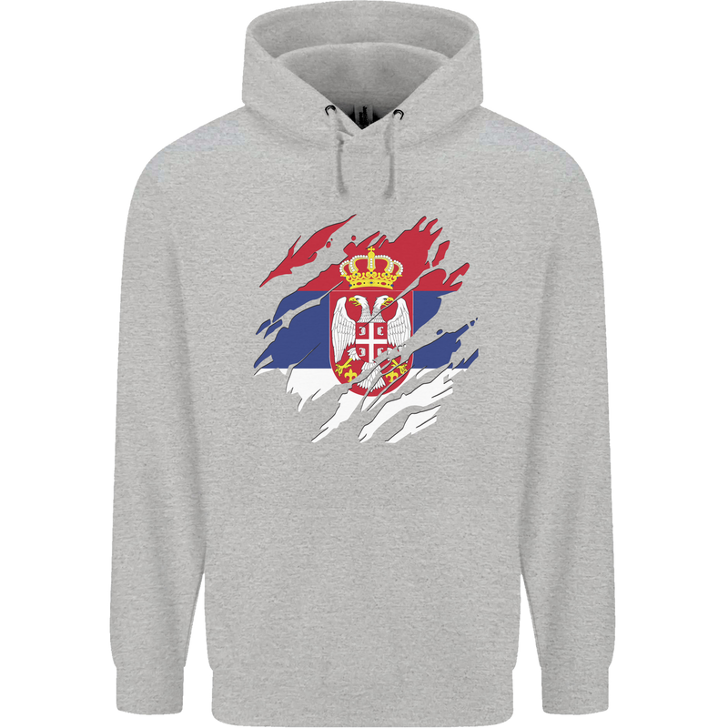 Torn Serbia Flag Serbia Day Football Mens 80% Cotton Hoodie Sports Grey