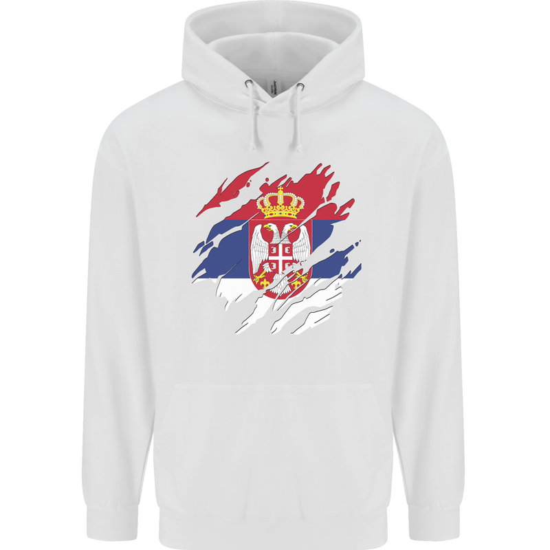 Torn Serbia Flag Serbia Day Football Mens 80% Cotton Hoodie White