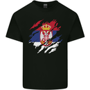 Torn Serbia Flag Serbia Day Football Mens Cotton T-Shirt Tee Top Black