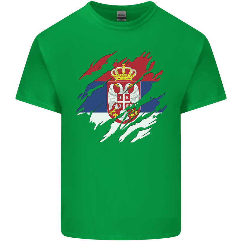 Torn Serbia Flag Serbia Day Football Mens Cotton T-Shirt Tee Top Irish Green
