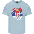 Torn Serbia Flag Serbia Day Football Mens Cotton T-Shirt Tee Top Light Blue