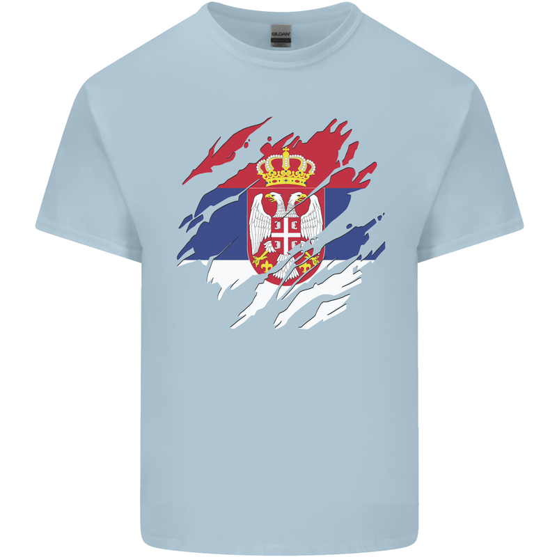 Torn Serbia Flag Serbia Day Football Mens Cotton T-Shirt Tee Top Light Blue