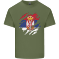 Torn Serbia Flag Serbia Day Football Mens Cotton T-Shirt Tee Top Military Green