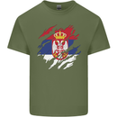 Torn Serbia Flag Serbia Day Football Mens Cotton T-Shirt Tee Top Military Green