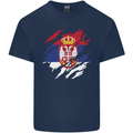 Torn Serbia Flag Serbia Day Football Mens Cotton T-Shirt Tee Top Navy Blue