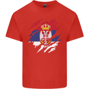 Torn Serbia Flag Serbia Day Football Mens Cotton T-Shirt Tee Top Red