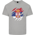 Torn Serbia Flag Serbia Day Football Mens Cotton T-Shirt Tee Top Sports Grey
