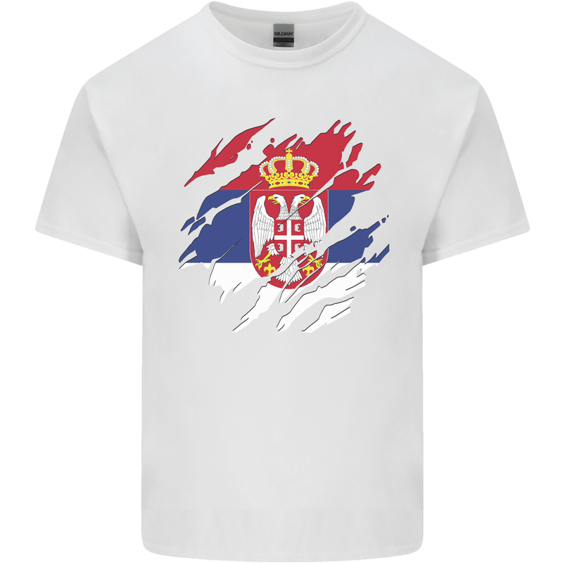 Torn Serbia Flag Serbia Day Football Mens Cotton T-Shirt Tee Top White