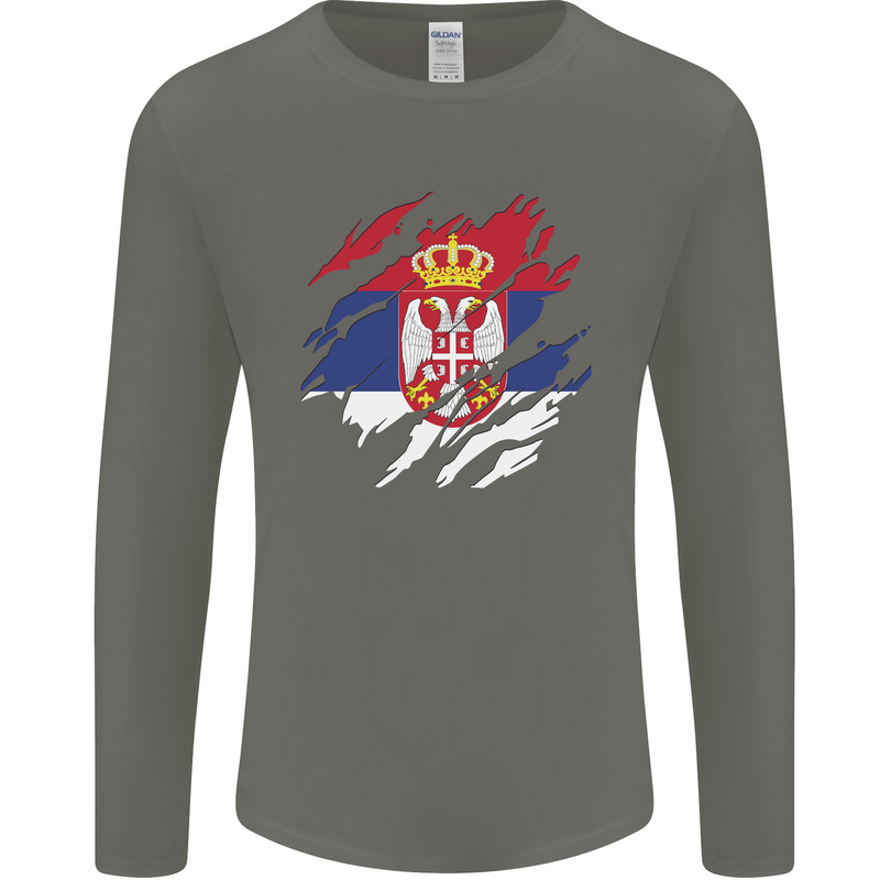 Torn Serbia Flag Serbia Day Football Mens Long Sleeve T-Shirt Charcoal