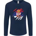 Torn Serbia Flag Serbia Day Football Mens Long Sleeve T-Shirt Navy Blue
