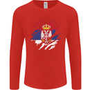 Torn Serbia Flag Serbia Day Football Mens Long Sleeve T-Shirt Red